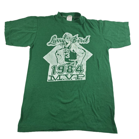 VINTAGE LARRY BIRD 1984 M.V.P. Green Small shirt Single Stitch Sportswear - Picture 1 of 4
